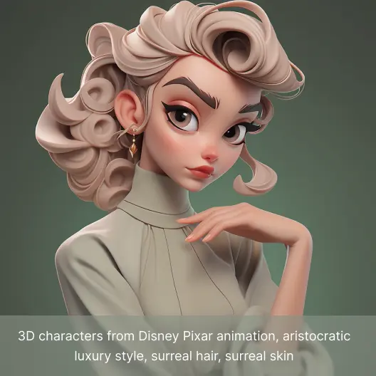 Image generated from prompt: 3D characters from Disney Pixar animation, aristocratic luxury style, surreal hair, surreal skin